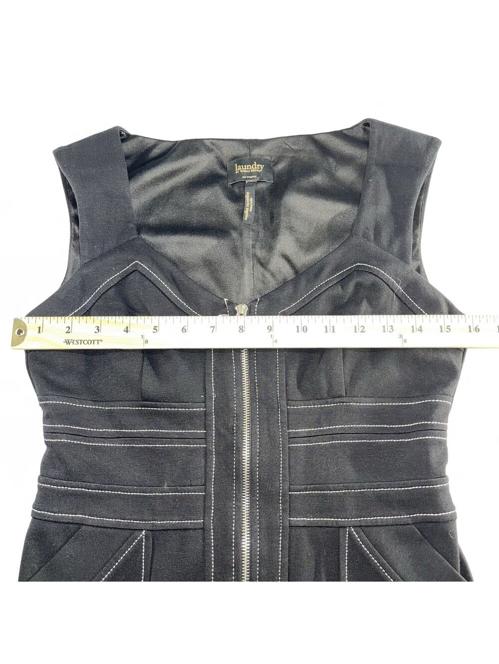Laundry Shelli Segal Dress Women’s Size 4 Black Ponte Knit Utility Pockets - Picture 6 of 8